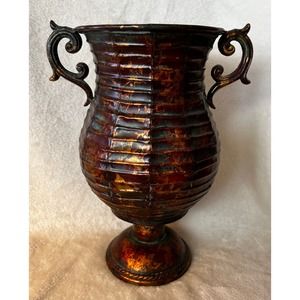 Rustic Copper Hue Tin Plant Flower Vase Urn 12.75" Tall